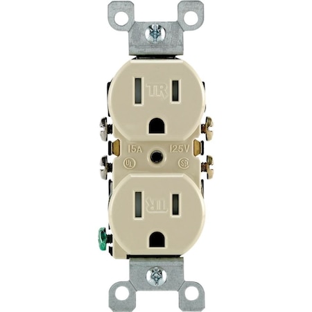 Leviton Straight Blade Receptacle, 5-15R, 15 A, 125V AC, 2 Pole, 3 Wire, Flush Mount, Grounded T5320-00I